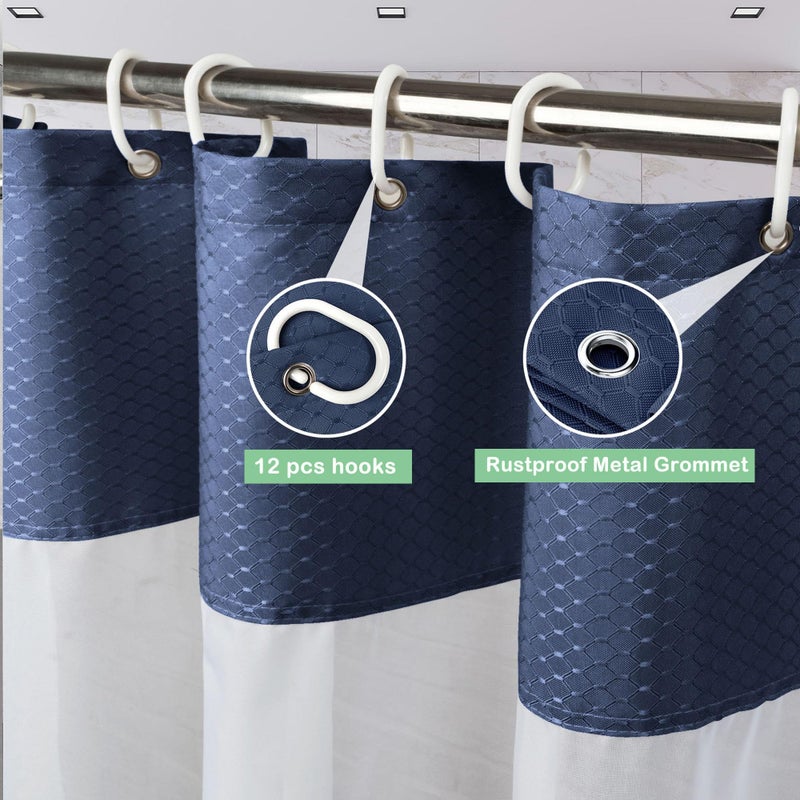 UFRIDAY Waffle Weave Fabric Shower Curtain with Mesh Window, Heavy Duty Decorative Bathroom Curtain with White Pique Pattern, Spa-Like Hotel Luxury, Water-Repellent,72 x 72 Inches - Image 2